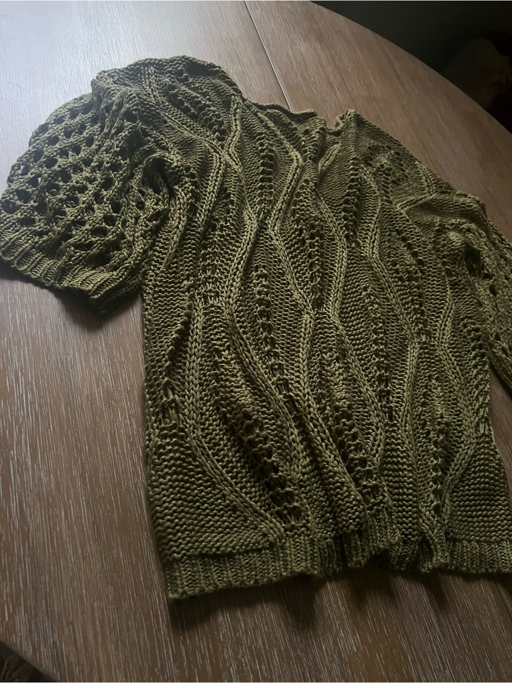 Evaless Olive Green Open-Knit Scoop Neck Sweater